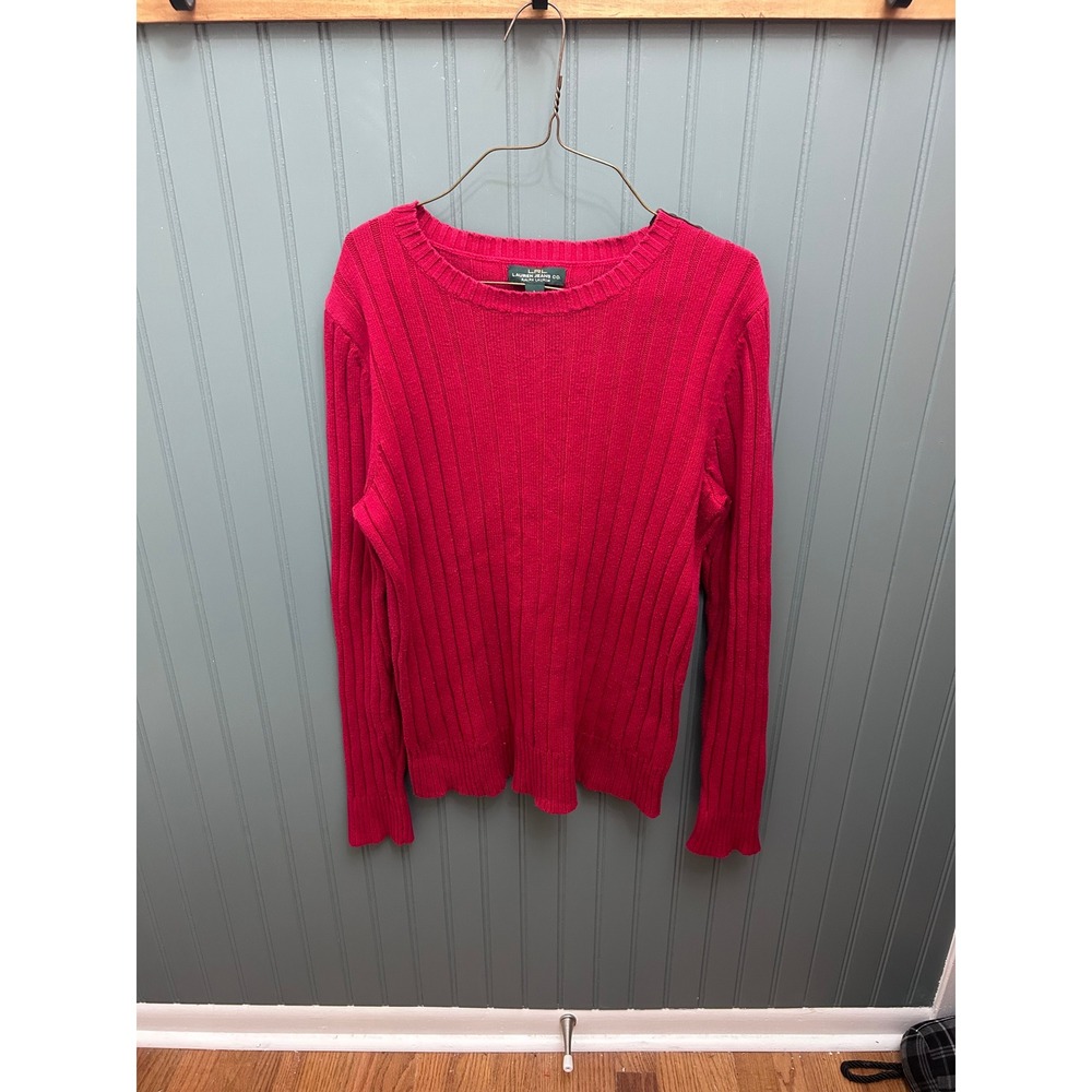 LRL‎ Lauren Jeans Co. Red Ribbed Knit Sweater with Button Detail - Women's Large